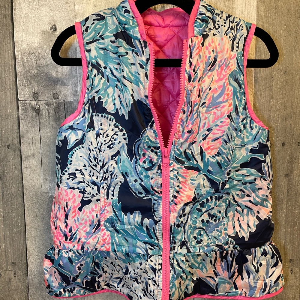 Lilly Pulitzer Melanie Reversible Vest Girls Medium 6 7 Prosecco Pink